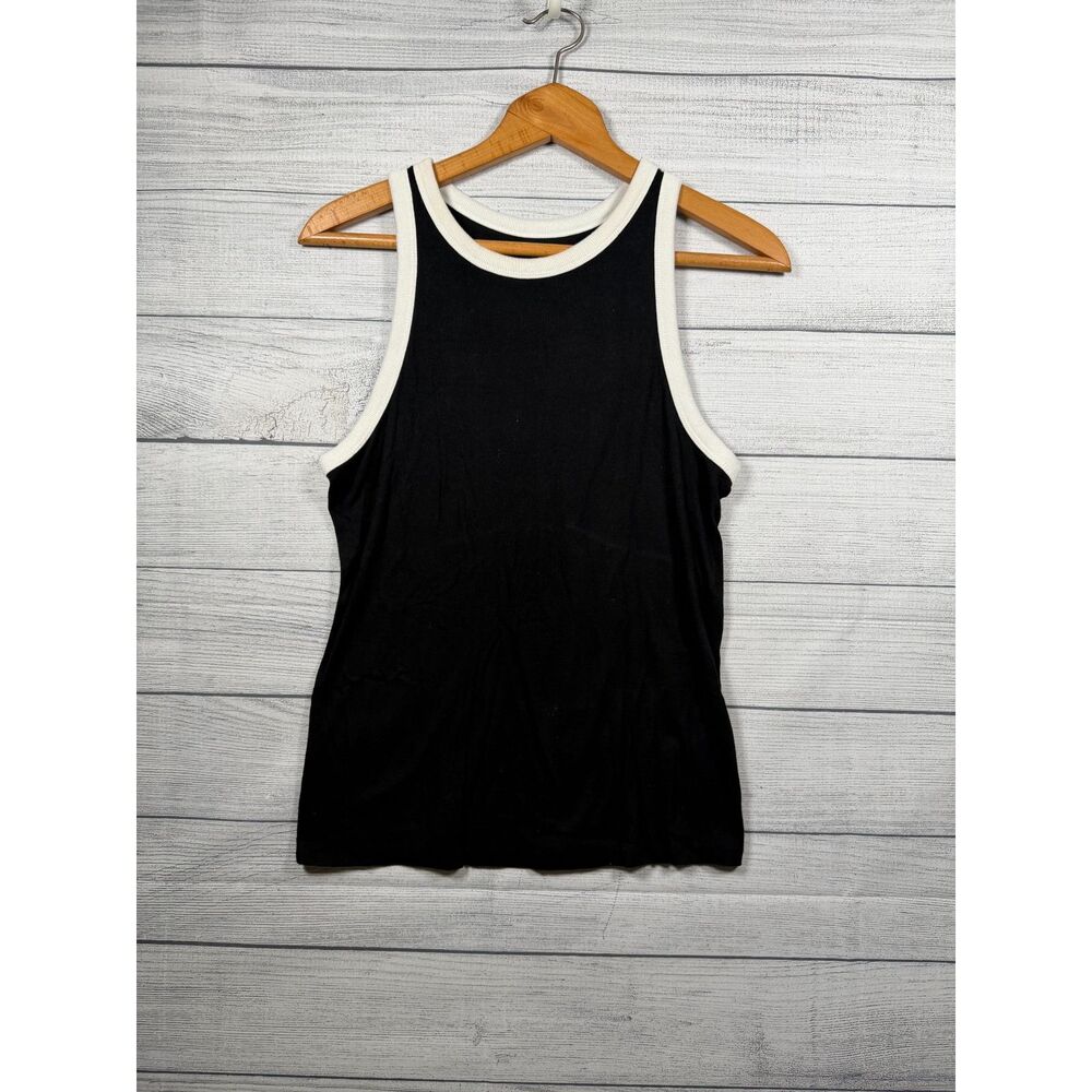 A New Day Women's XL Black White Ringer Ribbed High Neck Tank Top 4428